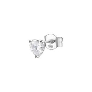 Orecchino singolo a lobo in argento rodiato 925‰ a forma di cuore con cubic zirconia.