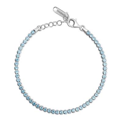 Bracciale tennis in argento rodiato 925‰ con cubic zirconia colore light sapphire.