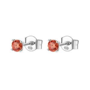 Orecchini a lobo in argento rodiato 925‰ con round cubic zirconia colore orange.