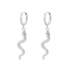 Orecchini pendenti in acciaio 316L a forma di serpente e cristalli.