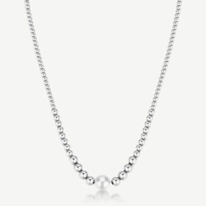 Collana a sfere in acciaio 316L e perla di conchiglia.