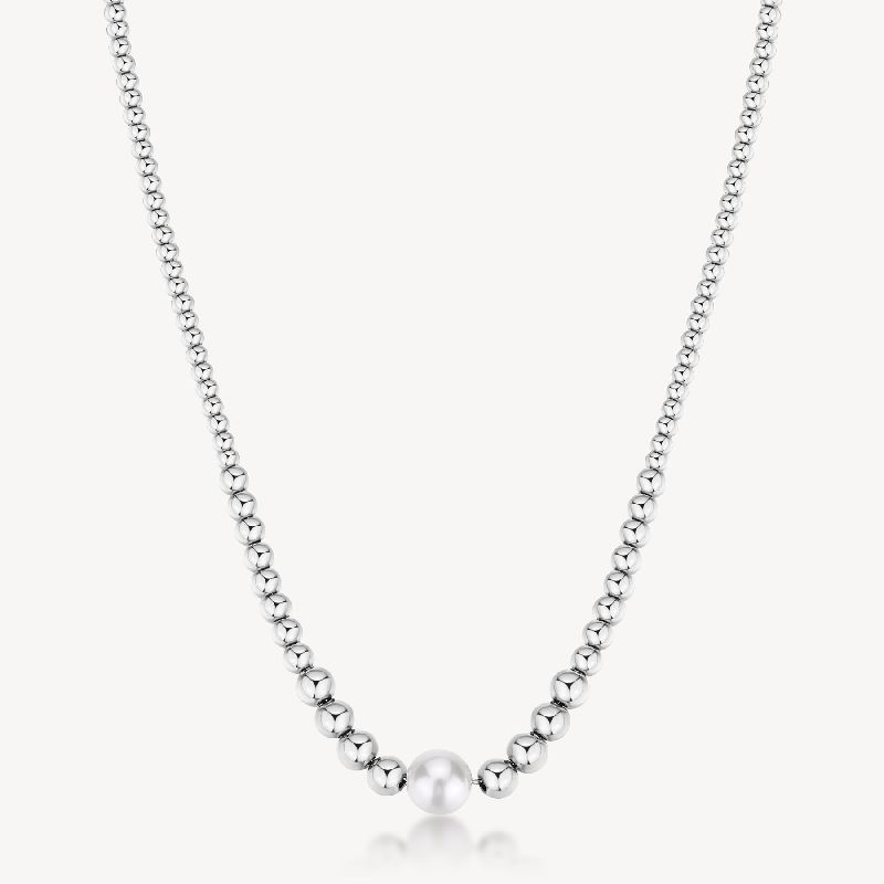 Collana a sfere in acciaio 316L e perla di conchiglia.