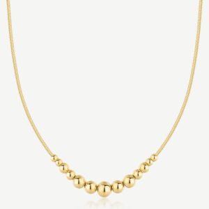 Collana girocollo a sfere in acciaio 316L e finitura pvd oro 14K.