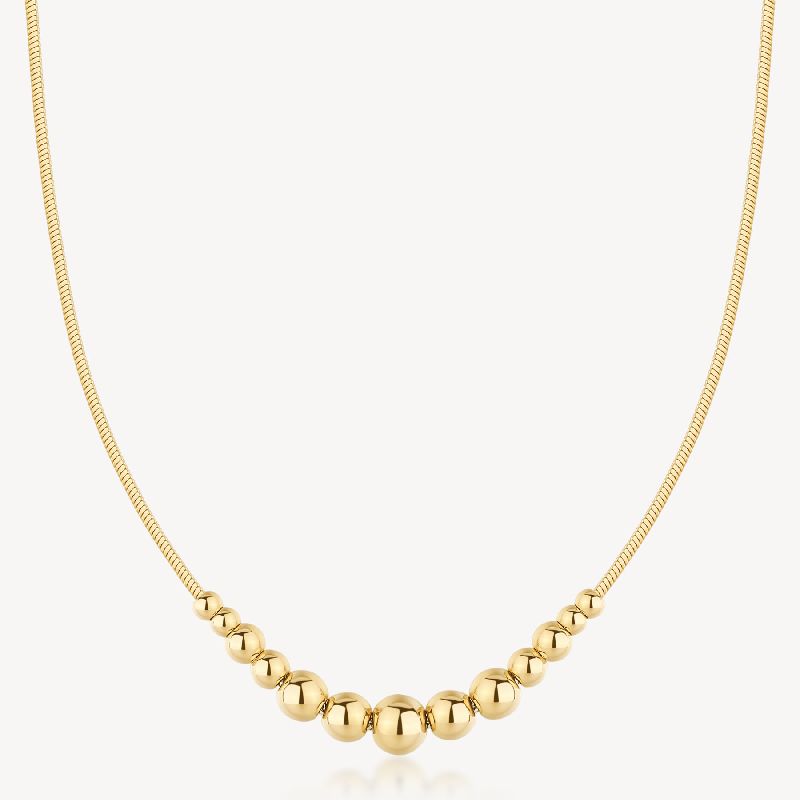 Collana girocollo a sfere in acciaio 316L e finitura pvd oro 14K.