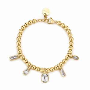 Bracciale SYMPHONIA in acciaio 316L, finitura pvd colore oro, e cristalli