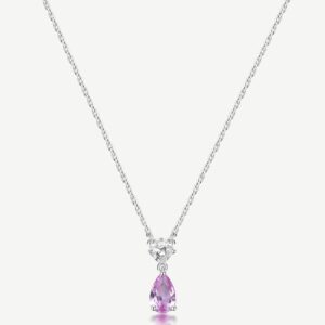 Collana girocollo in argento rodiato 925&permil; e pendente con square cubic zirconia e pear cubic zirconia colore light ruby.