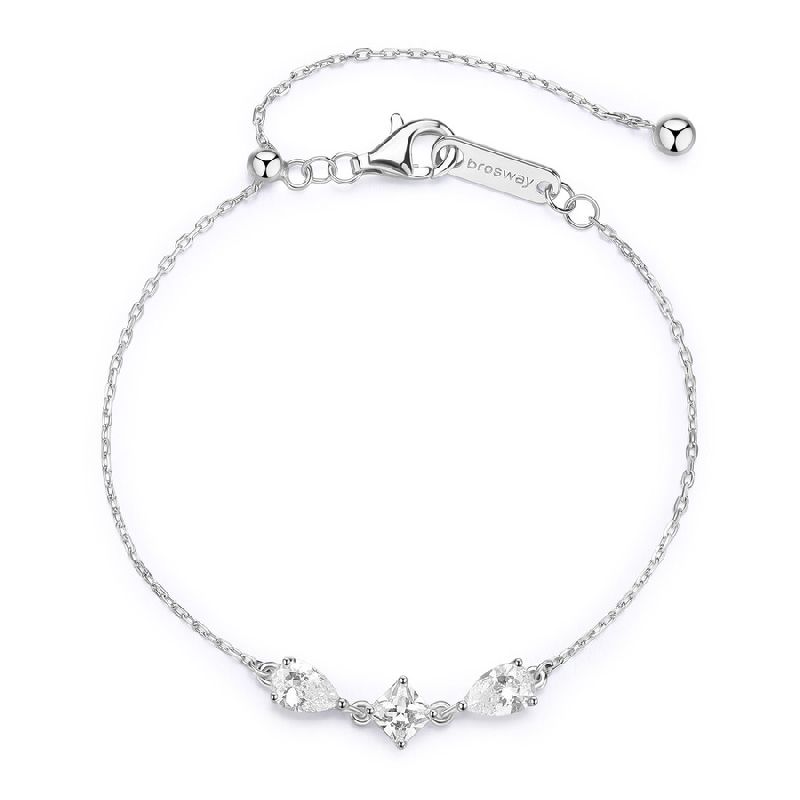 Bracciale tiralaccio in argento rodiato 925‰ con square e pear cubic zirconia.