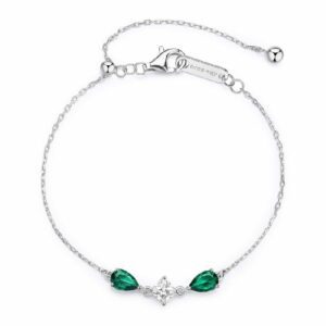 Bracciale tiralaccio in argento rodiato 925&permil; con square cubic zirconia e pear cubic zirconia colore emerald.