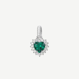 Pendente Kate a forma di cuore in argento rodiato 925‰ con cubic zirconia chiari e colore emerald.