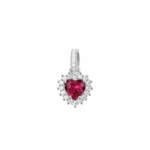 Pendente Kate a forma di cuore in argento rodiato 925‰ con cubic zirconia chiari e colore ruby.
