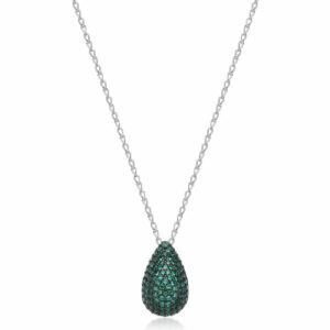 Collana girocollo in argento rodiato 925&permil; e pendente con galvanica colore rutenio e cubic zirconia colore emerald.