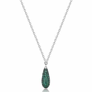 Collana girocollo in argento rodiato 925&permil; e pendente con galvanica colore rutenio e cubic zirconia colore emerald.
