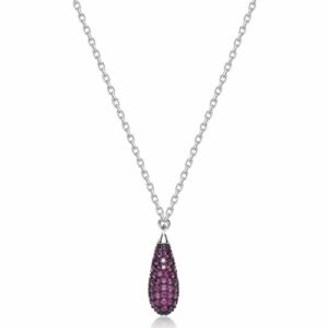 Collana girocollo in argento rodiato 925&permil; e pendente con galvanica colore rutenio e cubic zirconia colore ruby.