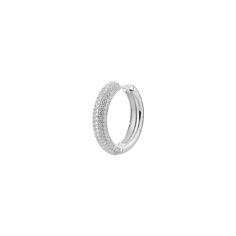 Orecchino singolo a cerchio in argento rodiato 925‰ con cubic zirconia.