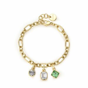 Bracciale SYMPHONIA in acciaio 316L, finitura pvd colore oro, e cristalli peridot, light citrine e crystal