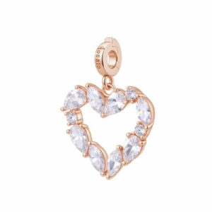 Charm STORIE argento 925/1000, galvanica oro rosa, a forma di cuore e cz white