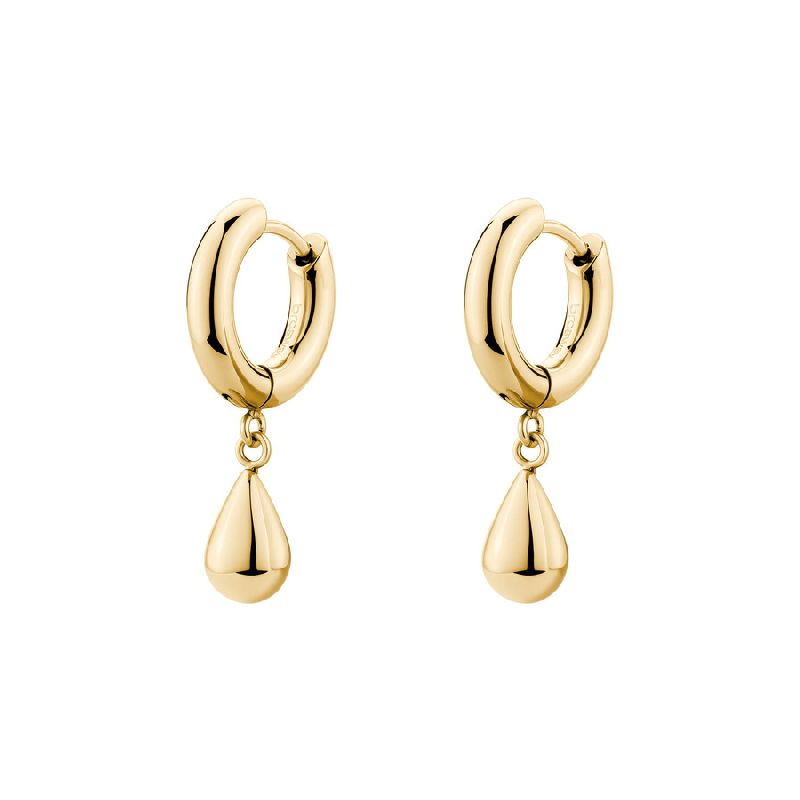 Orecchini a cerchietto PERFECT in acciaio 316L, finitura pvd colore oro, pendenti a goccia
