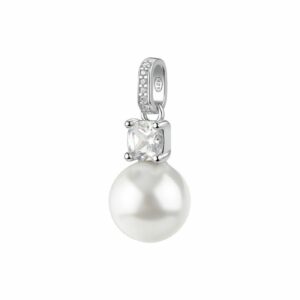 Pendente FANCY in argento 925/1000 rodiato, con perla e cubic zirconia, forma cushion