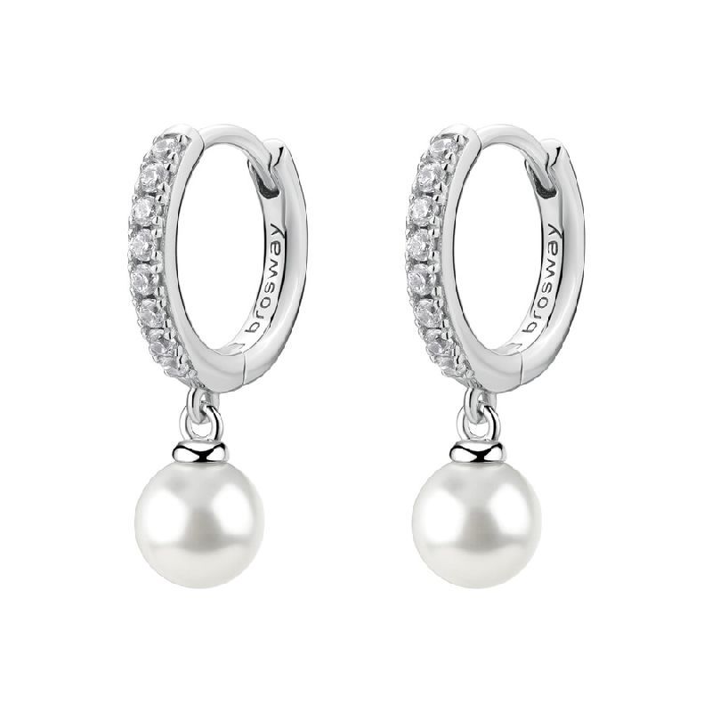 Orecchini a cerchietto FANCY in argento 925/1000 rodiato, con perle e cubic zirconia white