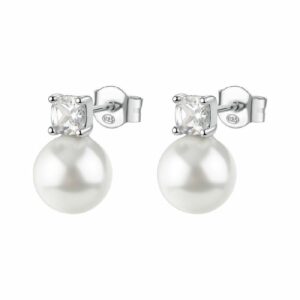 Orecchini al lobo FANCY in argento 925/1000 rodiato, con perle e cubic zirconia white