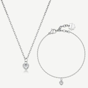 Collana + bracciale CHAKRA  in acciaio 316L, con pendente cuore con cristallo