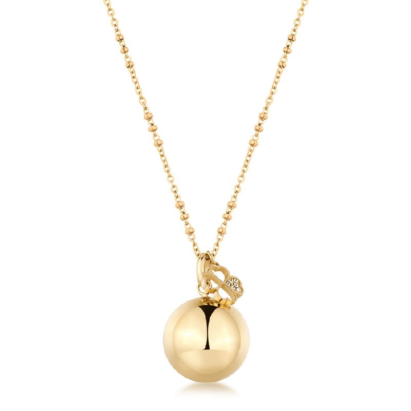 Collana CHAKRA in acciaio 316L, finitura pvd colore oro, con chiama angeli e quadrifoglio con cristalli