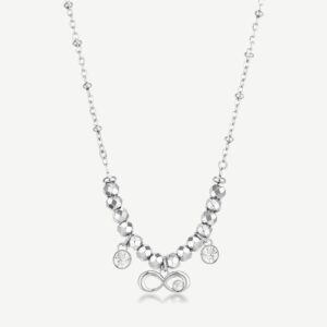 Collana CHAKRA in acciaio 316L, con infinito e cristalli