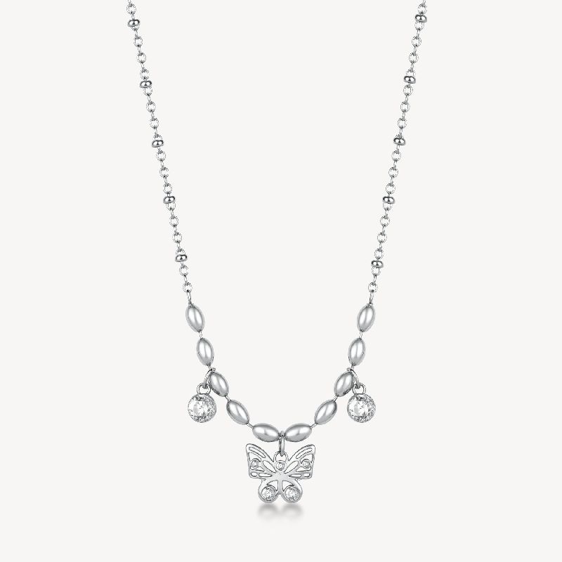 Collana CHAKRA in acciaio 316L, con farfalla e cristalli