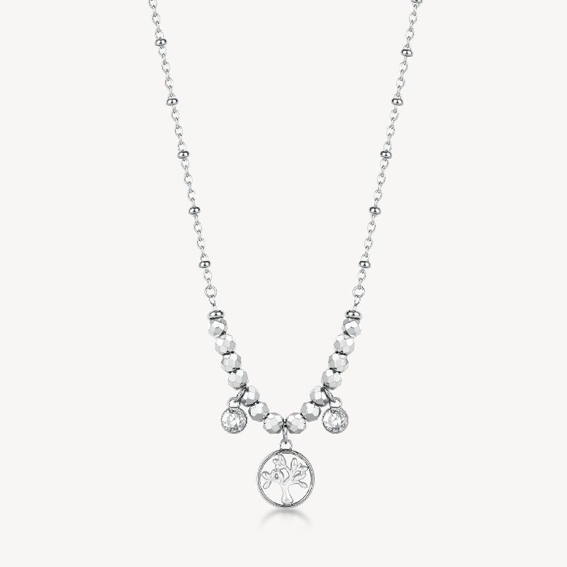 Collana CHAKRA in acciaio 316L, con albero della vita e cristalli