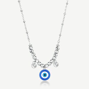 Collana CHAKRA in acciaio 316L, con occhio di Nazar e cristalli