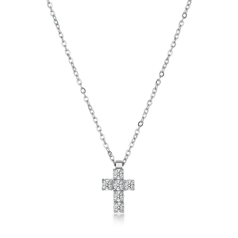 Collana AVANTGARDE in acciaio 316L, con pendente croce e cubic zirconia