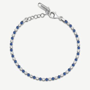 Bracciale tennis FANCY in argento 925/1000 rodiato, e cubic zirconia color white e sapphire