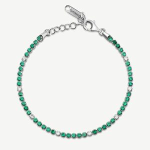 Bracciale tennis FANCY in argento 925/1000 rodiato, e cubic zirconia color white e emerald