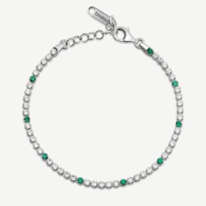Bracciale tennis FANCY in argento 925/1000 rodiato, e cubic zirconia color white e emerald