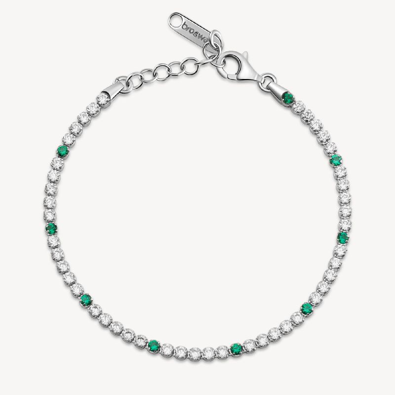 Bracciale tennis FANCY in argento 925/1000 rodiato, e cubic zirconia color white e emerald