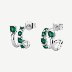 Orecchini  FANCY in argento 925/1000 rodiato, e cubic zirconia emerald