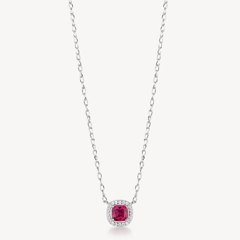 Collana FANCY in argento 925/1000 rodiato, e cubic zirconia ruby