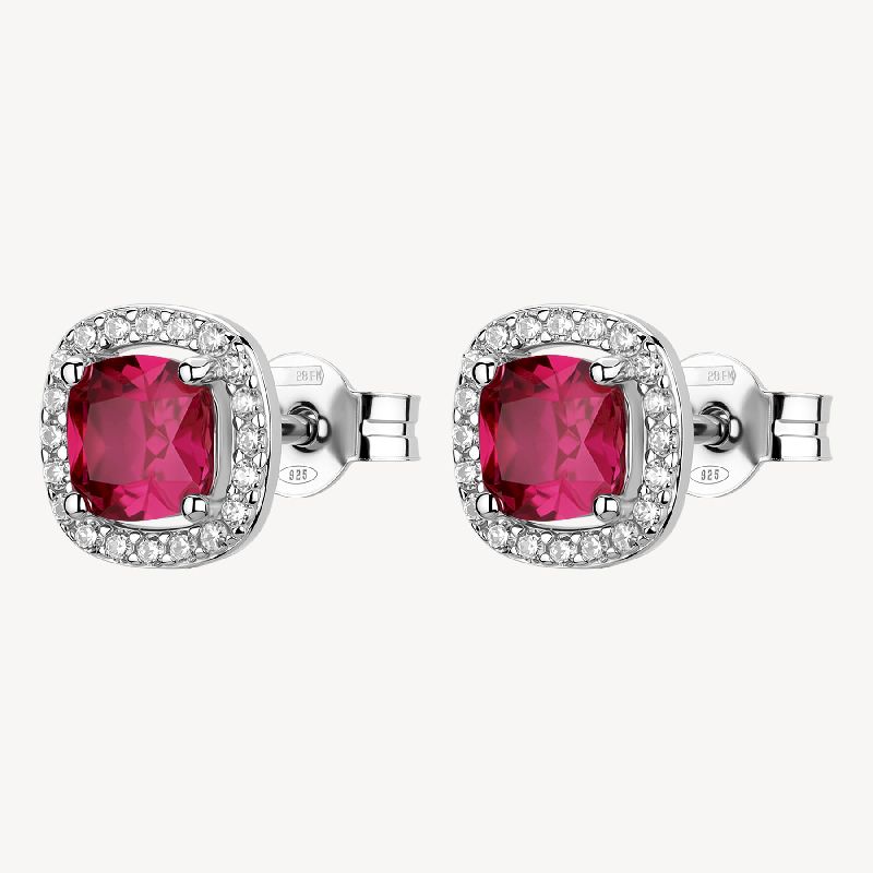 Orecchini al lobo FANCY in argento 925/1000 rodiato, e cubic zirconia ruby