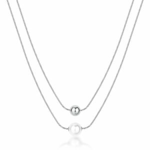 Collana PERFECT in acciaio 316L, a doppio filo con pendente a sfera e perla di conchiglia