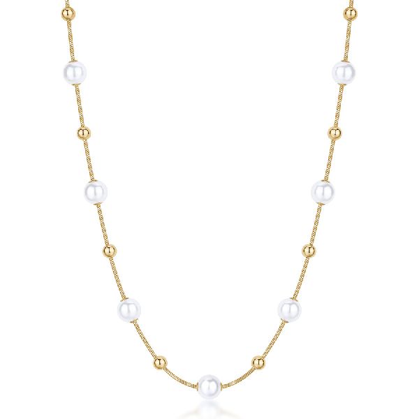 Collana PERFECT in acciaio 316L, finitura pvd colore oro, con sfere e perle di conchiglia
