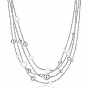Collana PERFECT in acciaio 316L, multifilo con sfere e perle di conchiglia