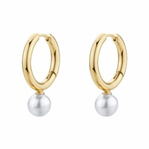 Orecchini a cerchio PERFECT in acciaio 316L, finitura pvd colore oro, con perle di conchiglia