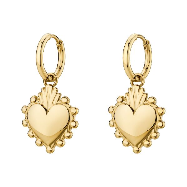 Orecchini a cerchietto CHAKRA in acciaio 316L, finitura pvd colore oro, con cuore