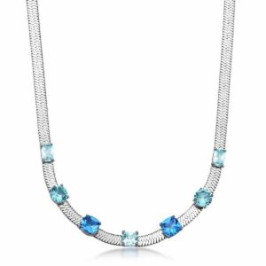 Collana DREAMING in acciaio 316L, con cubic zirconia round, cushion, square e baguette light sapphire