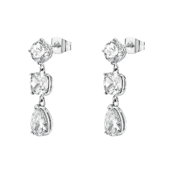 Orecchini pendenti DREAMING in acciaio 316L, con cubic zirconia round, cushion e pear