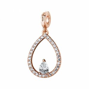 Charm STORIE argento 925/1000, galvanica oro rosa, a goccia e cubic zirconia white