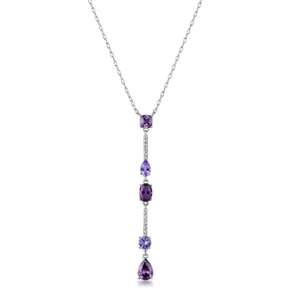 Collana girocollo in argento rodiato 925‰ e pendente con cubic zirconia chiari e cubic zirconia colore amethyst.