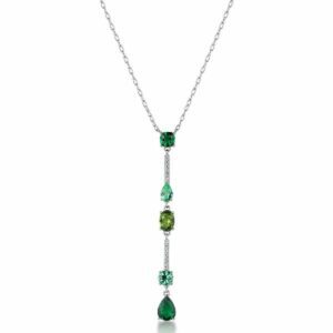 Collana girocollo in argento rodiato 925&permil; e pendente con cubic zirconia chiari, cubic zirconia colore emerald e colore peridot.