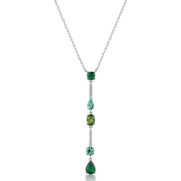 Collana girocollo in argento rodiato 925‰ e pendente con cubic zirconia chiari, cubic zirconia colore emerald e colore peridot.