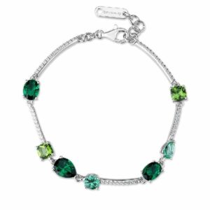 Bracciale semirigido in argento rodiato 925&permil; con cubic zirconia chiari e cubic zirconia colore emerald.